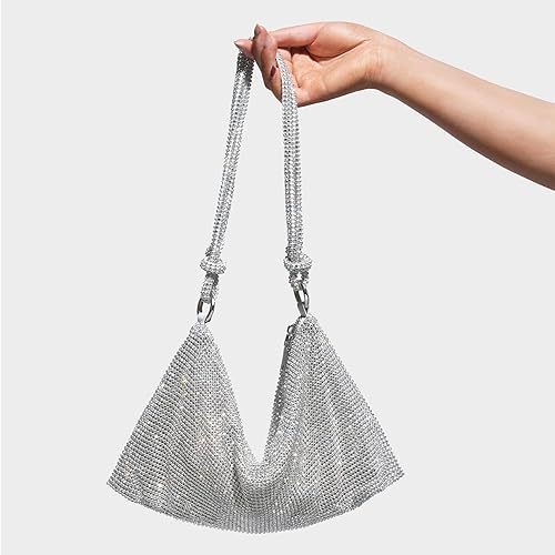 SweetV Sparkly Rhinestone Purse: Silver Glitter Handbag for Weddings, Prom, and Parties