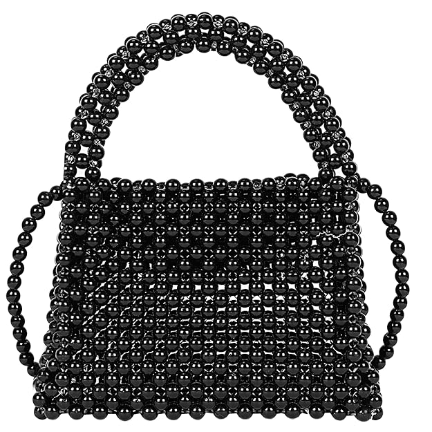Handmade Black Pearl Beaded Shoulder Bag | Small Elegant Tote for Women & Kids | Luxury Black Pearl Fashion Bag