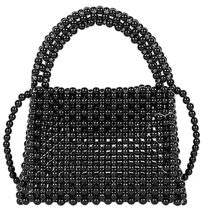 Handmade Black Pearl Beaded Shoulder Bag | Small Elegant Tote for Women & Kids | Luxury Black Pearl Fashion Bag