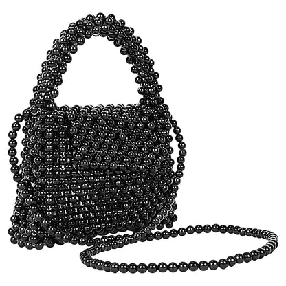 Handmade Black Pearl Beaded Shoulder Bag | Small Elegant Tote for Women & Kids | Luxury Black Pearl Fashion Bag